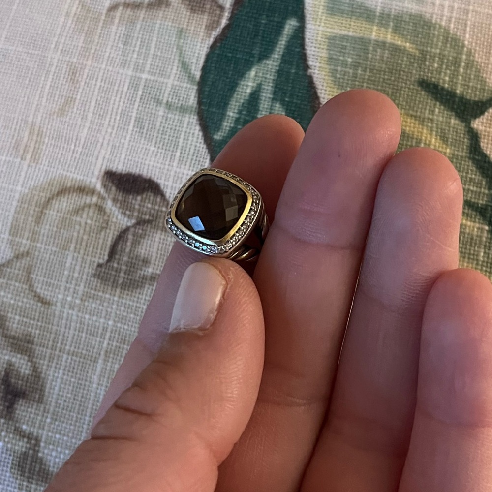 DAVID YURMAN Sterling Silver 18K Gold Diamond Smoky Quartz 14mm Albion Ring